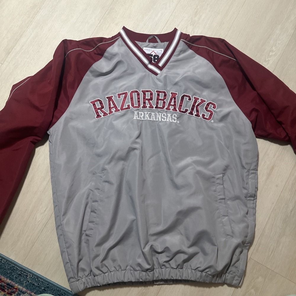 Arkansas Razorbacks Jacket Mens M Gray NCAA Baseball 58 Sports Pullover V Neck